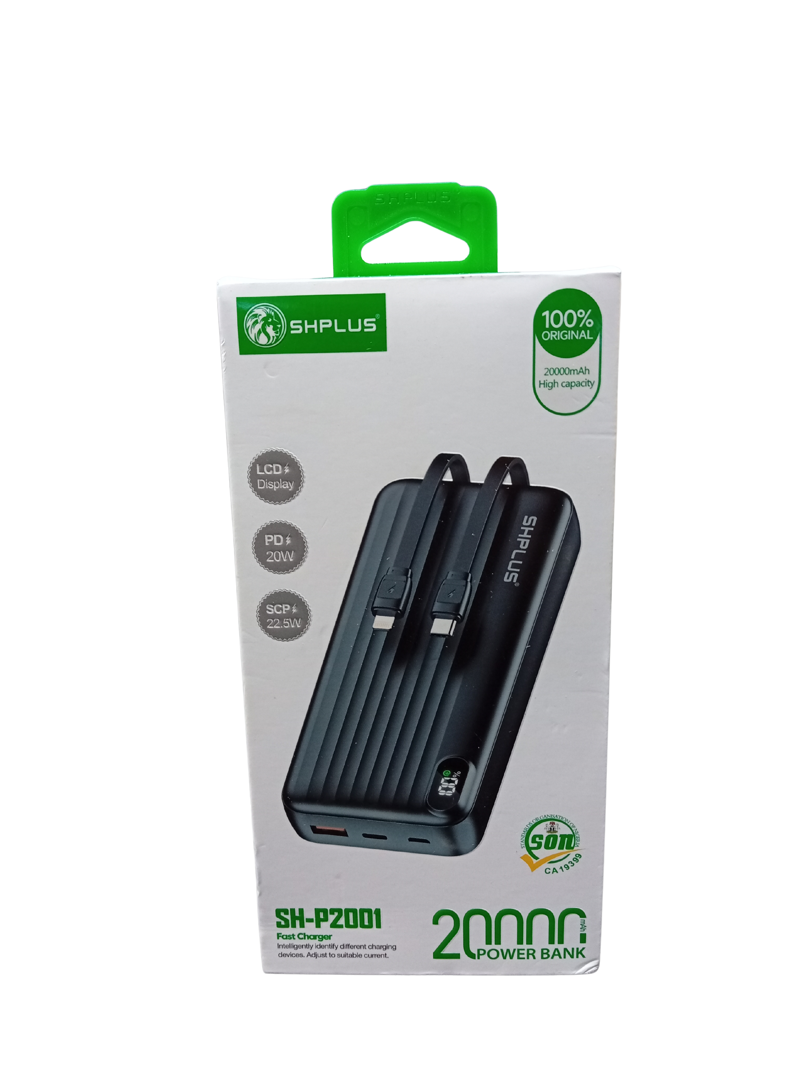 SHplus Portable Power Bank 20000mah High Capacity With Inbuilt Cable(SH-P2001)