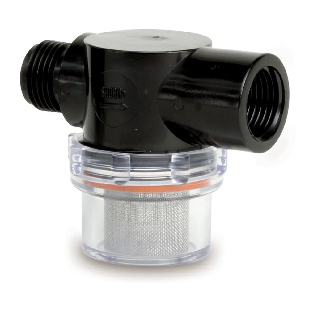 Shurflo by Pentair Twist-On Water Strainer - 1/2" Pipe Inlet - Clear Bowl