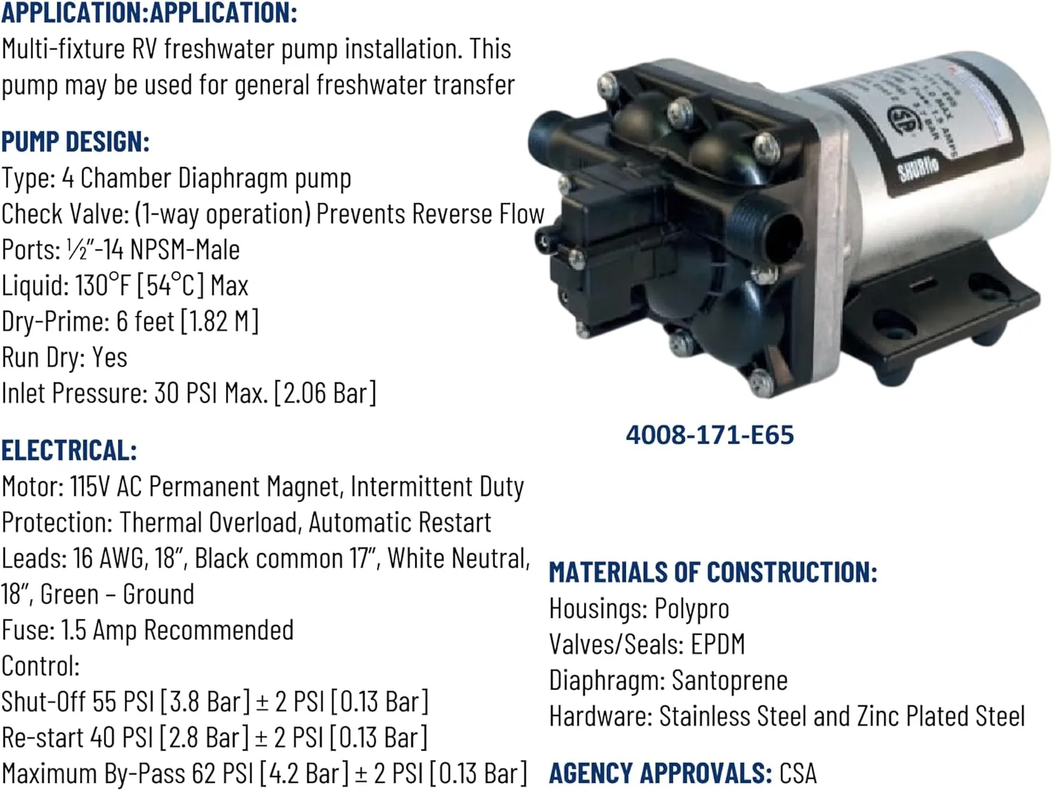 PENTAIR SHURFLO 4008-171-E65 115V 3GPM Revolution Pump