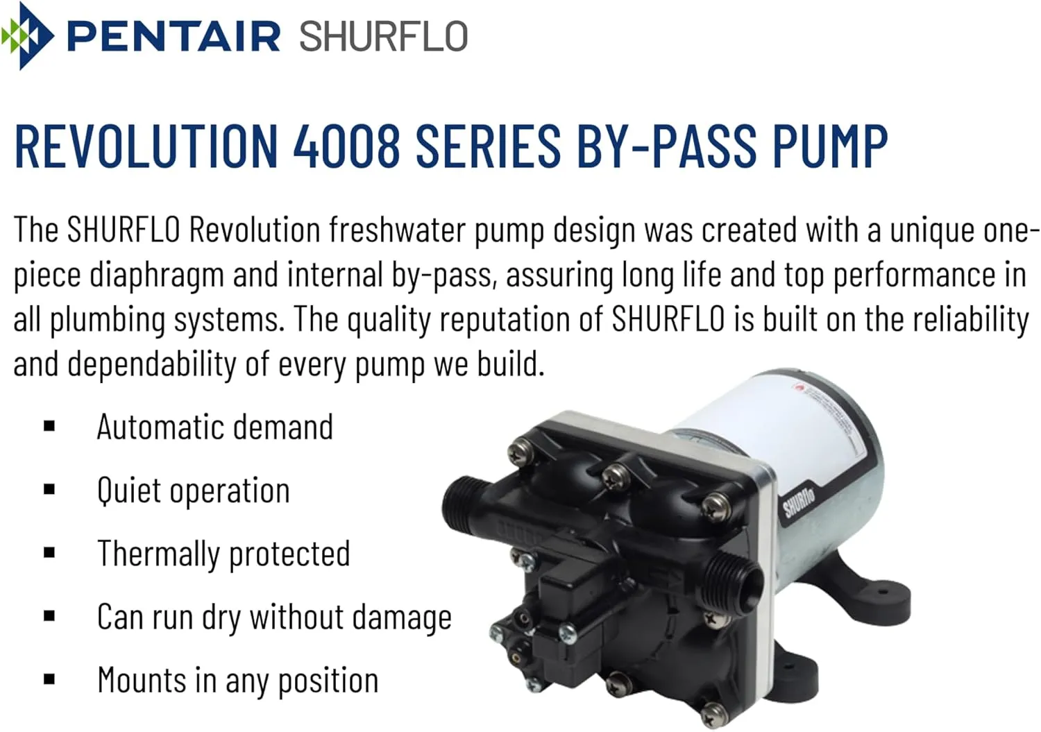 PENTAIR SHURFLO 4028-100-E54 12V Revolution Water Pump, 2.3 GPM, 50 PSI