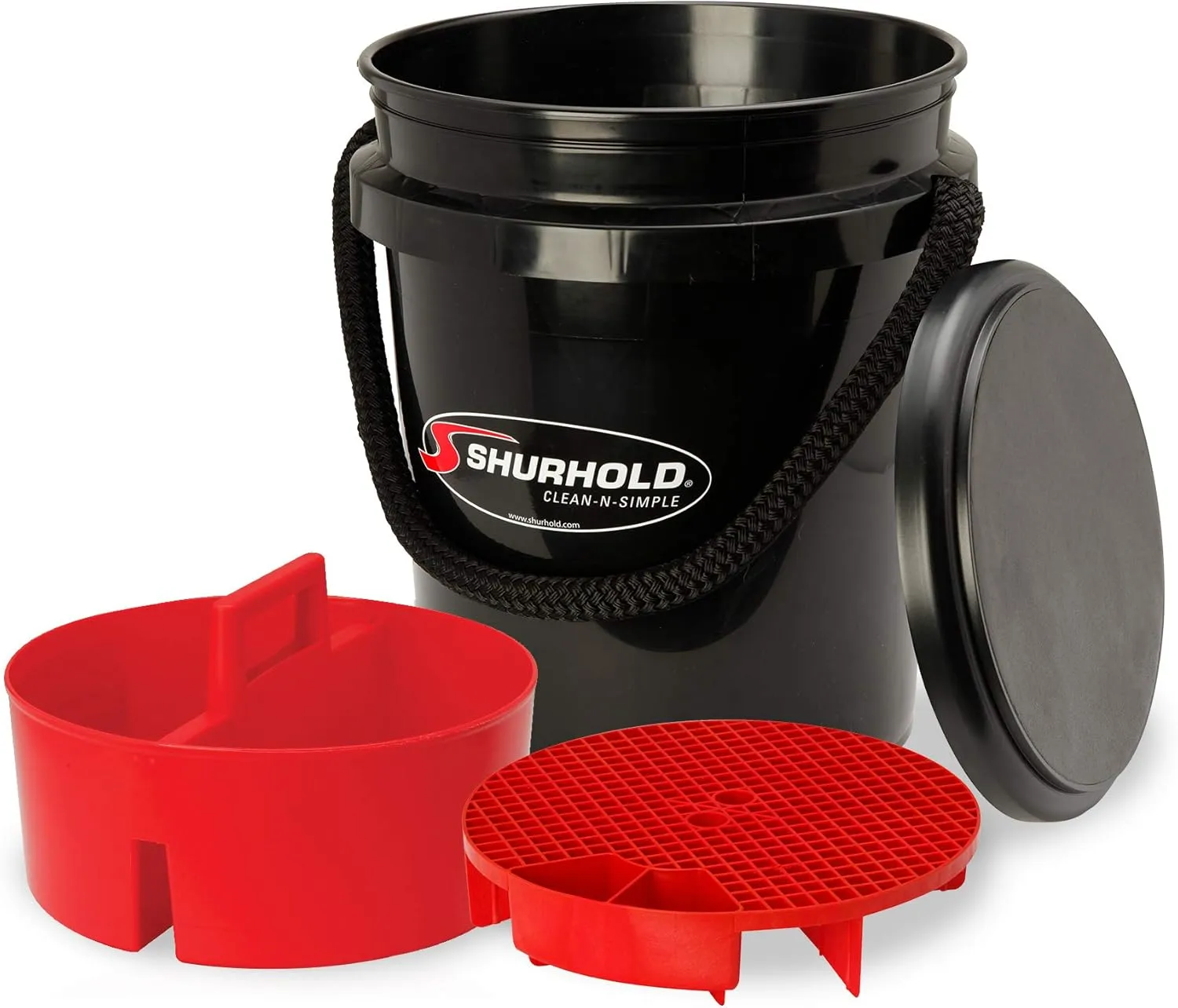 SHURHOLD One Bucket System - 5 Gallon Bucket with Rope Handle, Lid, Caddy & Grate