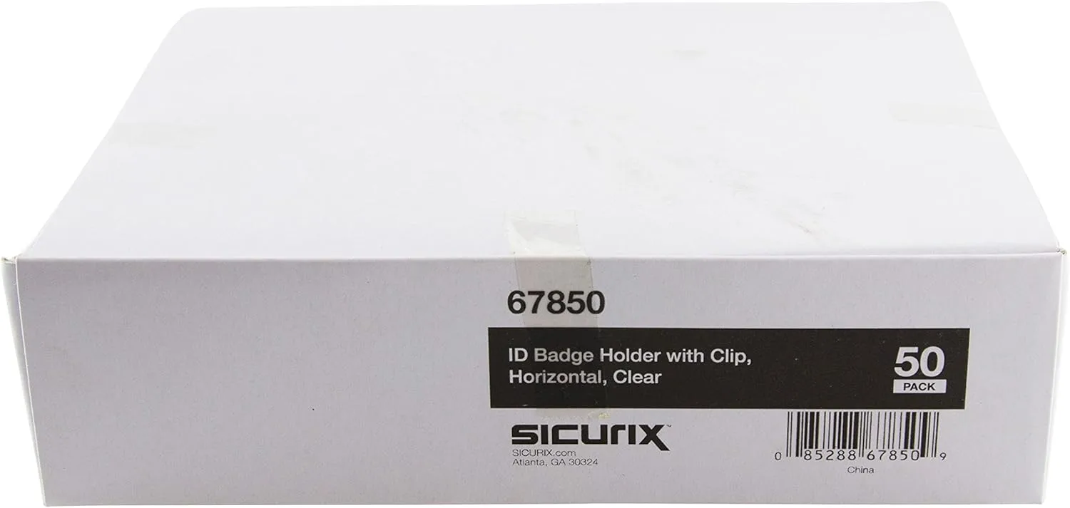 SICURIX Standard Badge Holders, Horizontal, Clip, 50 Pack, Clear