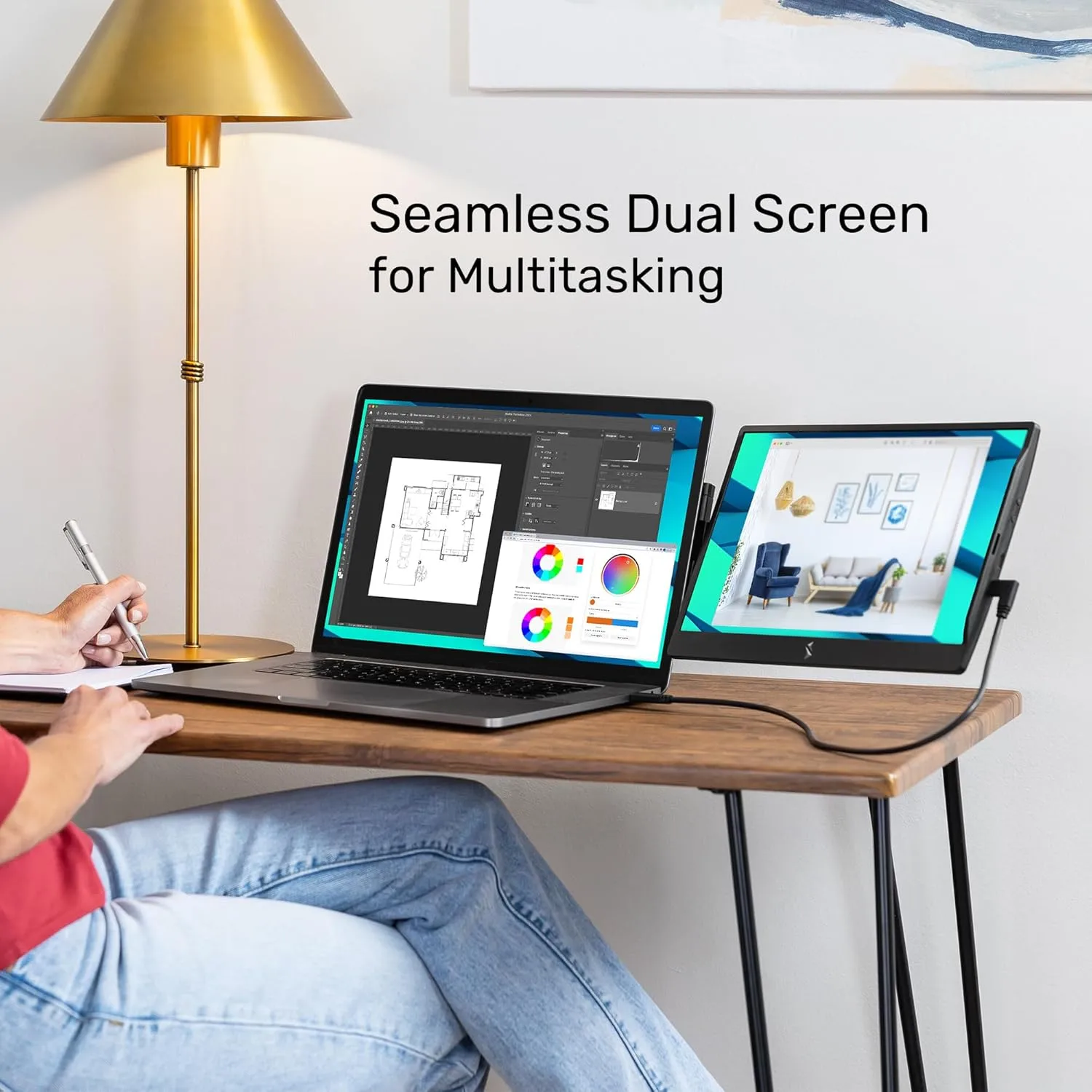 SideTrak Swivel 14" Attachable Portable Monitor Extender, FHD TFT Laptop Dual Screen with Kickstand + Unique Swivel Hinge