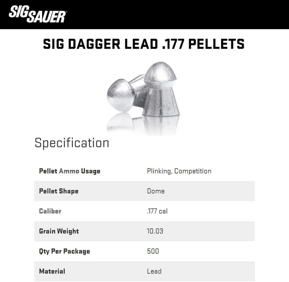 SIG SAUER Dagger Lead .177 Pellets for ASP CO2 Airguns, Pellet-Firing Air Pistols