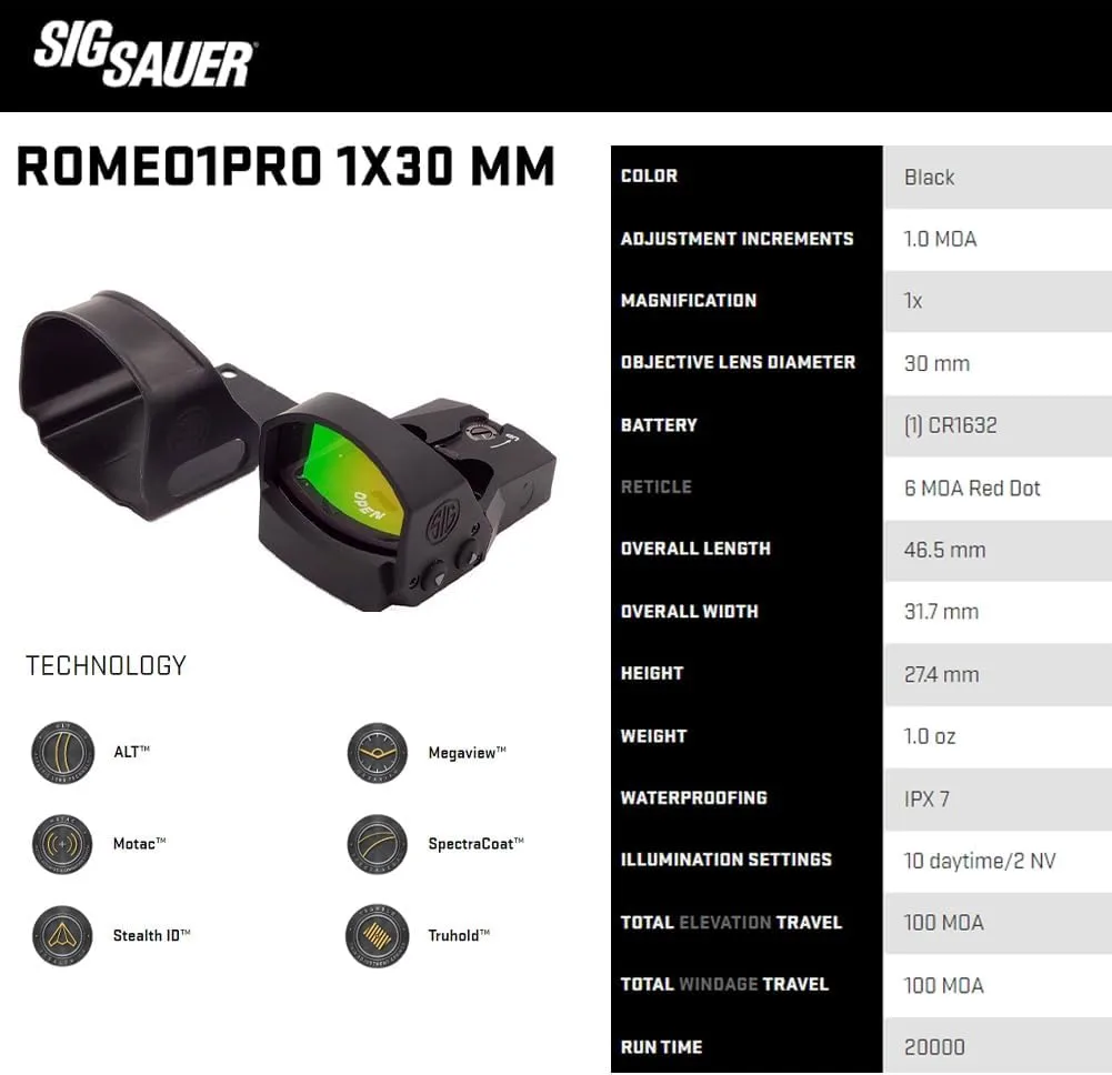 SIG SAUER ROMEO1PRO Open-Reflex Red Dot Sight