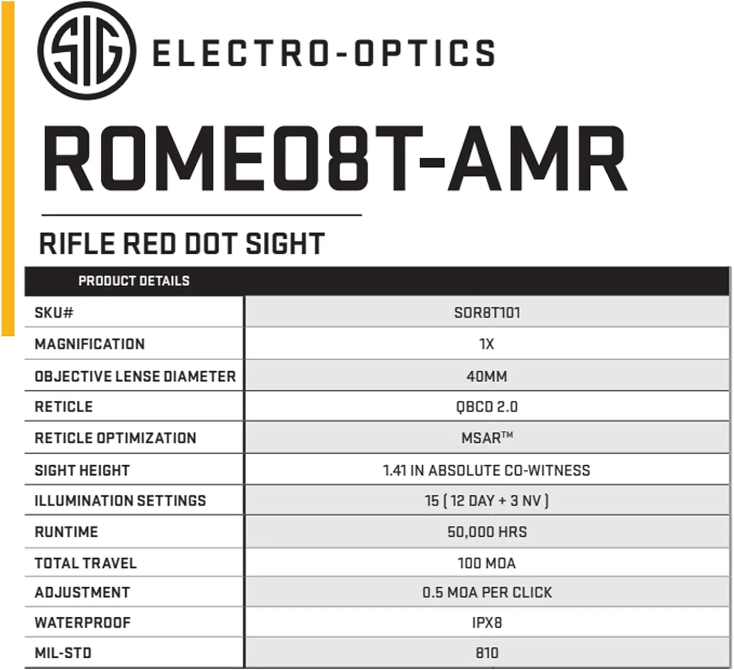 SIG SAUER ROMEO8T-AMR Red Dot Sight SOR8T101 | 1x40mm QBCD 2.0 MSAR Reticle | Ultra-Durable Waterproof Tactical Optic
