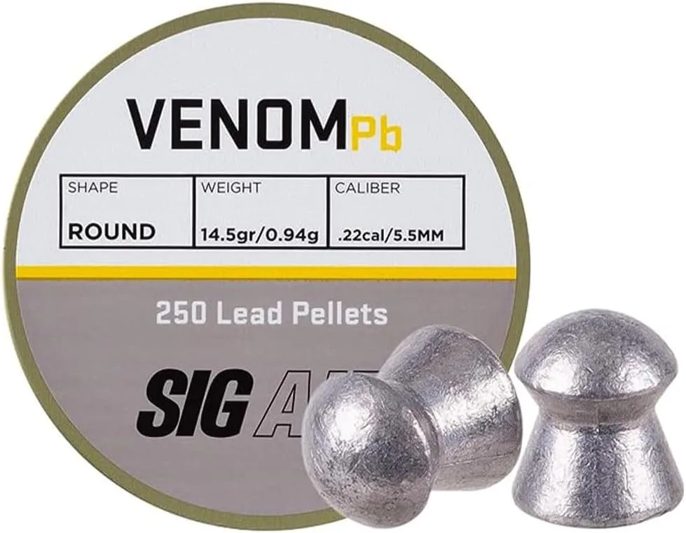 Sig Sauer Venom Lead .22 Pellets | 14.5Gr Round-Topped Air Ammunition for ASP CO2 Airguns, Pellet-Firing Air Pistols