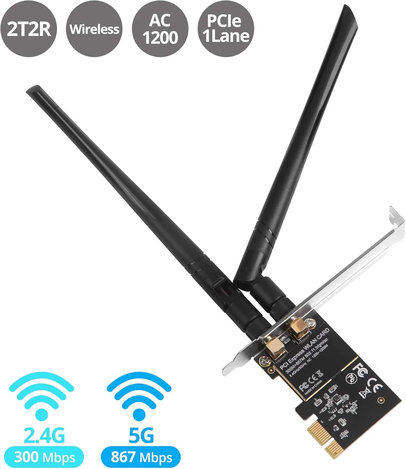 SIIG Wireless 2T2R Dual Band WiFi Ethernet PCIe Card - AC1200 LB-WR0011-S1