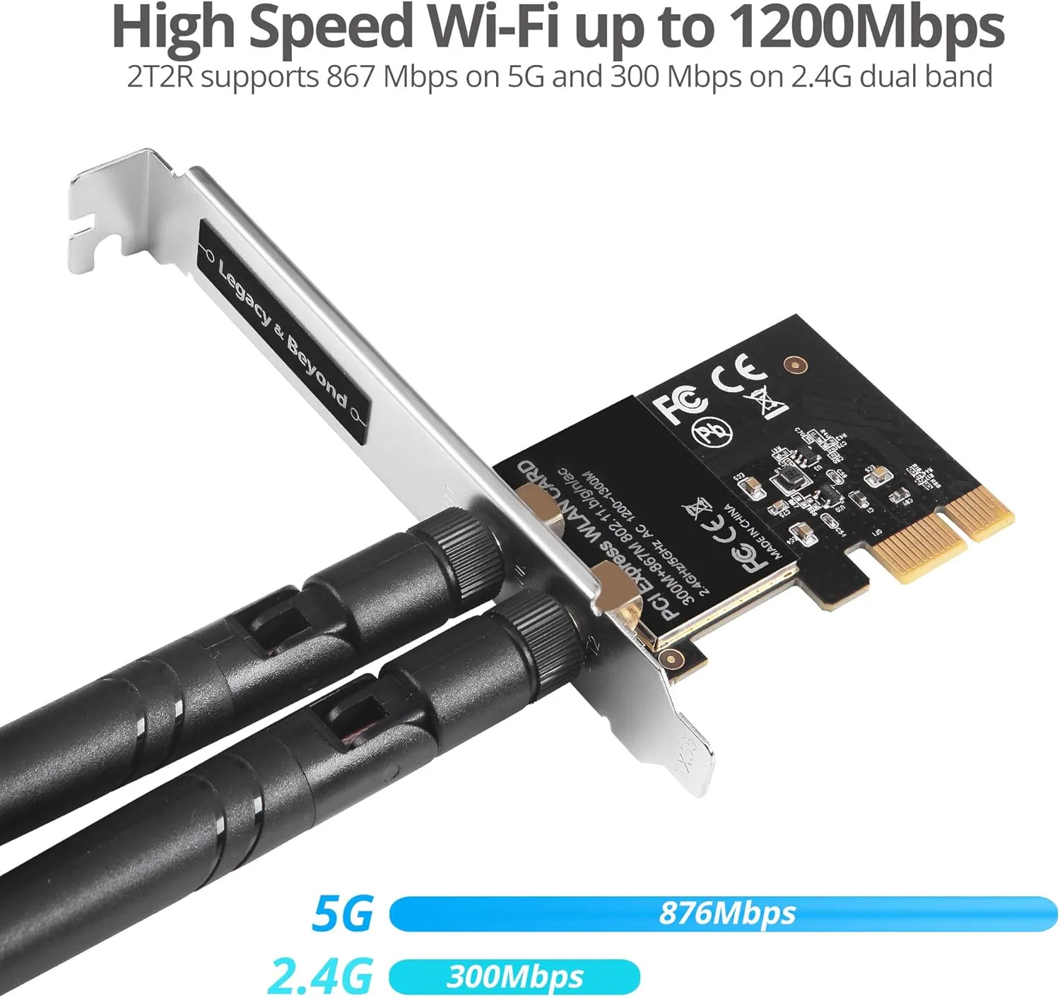 SIIG Wireless 2T2R Dual Band WiFi Ethernet PCIe Card - AC1200 LB-WR0011-S1