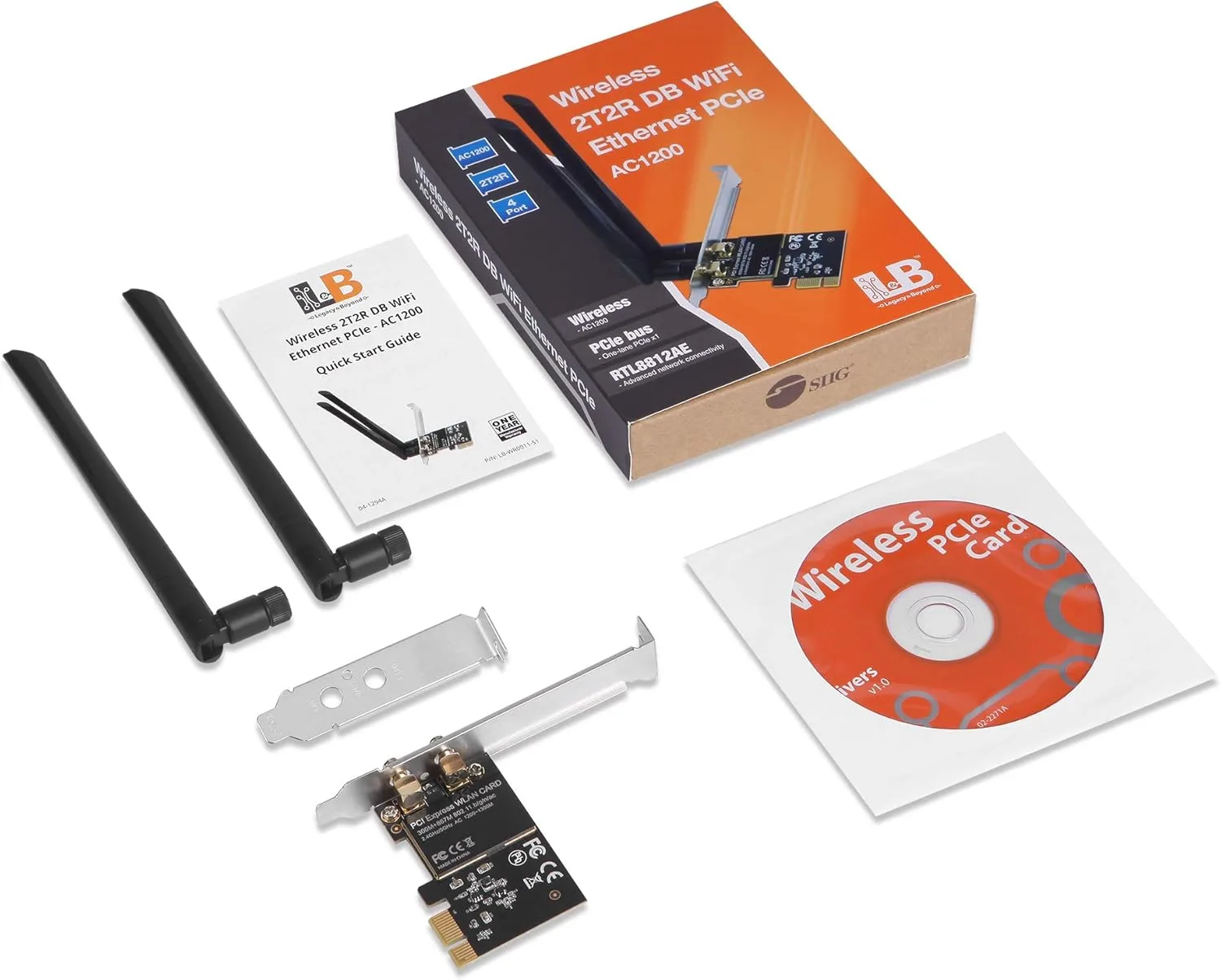 SIIG Wireless 2T2R Dual Band WiFi Ethernet PCIe Card - AC1200 LB-WR0011-S1