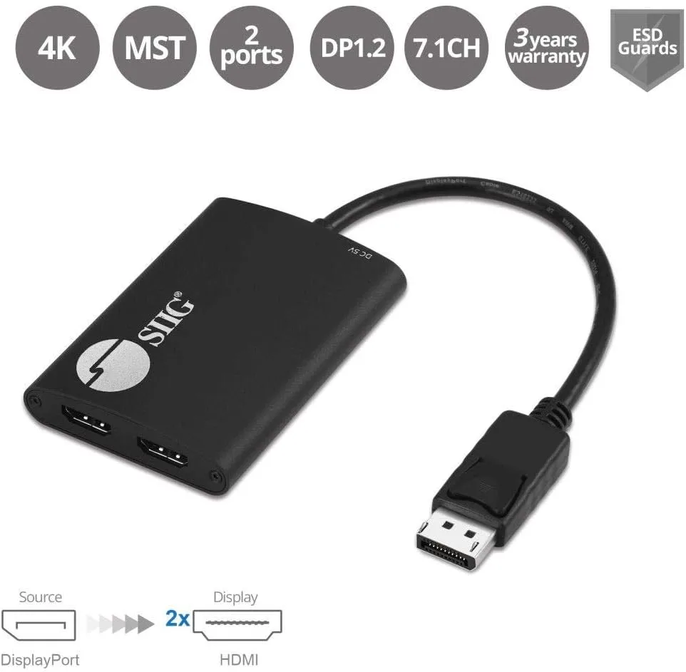 SIIG DisplayPort MST Hub Splitter (Multi-Stream Transport)