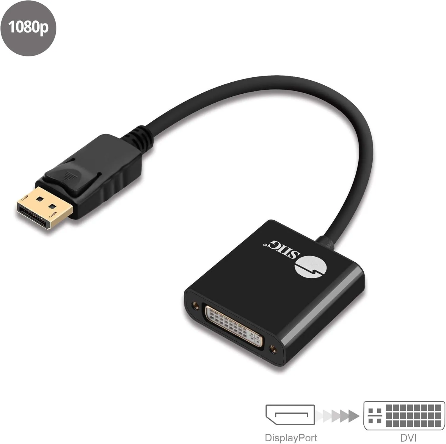 SIIG DisplayPort to DVI Adapter - Male to Female DP to DVI Cable Converter for DisplayPort Enabled Computer Systems