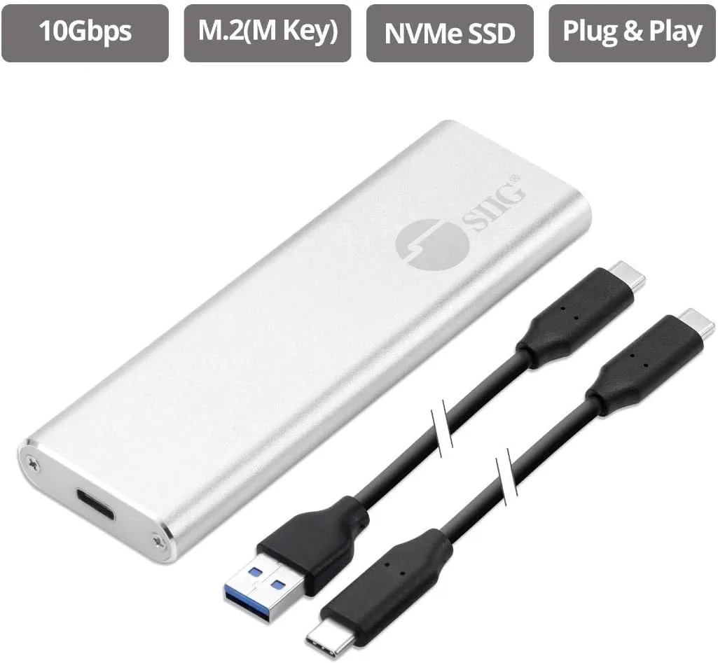 SIIG USB C Nvme SSD Portable Enclosure, 10Gbps USB 3.1 Gen 2 to NVMe SSD