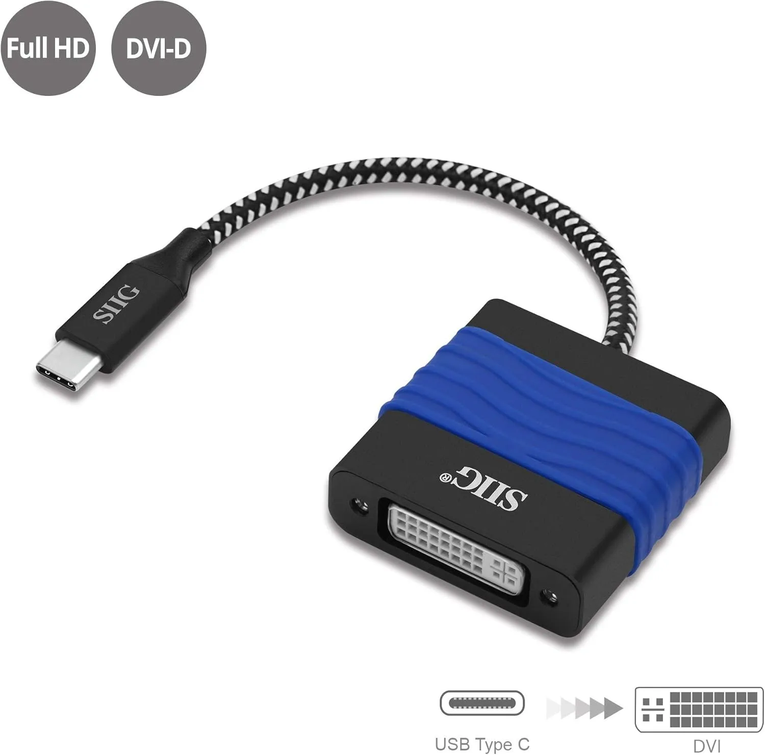 SIIG USB Type C to DVI Adapter - Thunderbolt 3 DisplayPort Alternate Mode Compatible for MacBook Pro