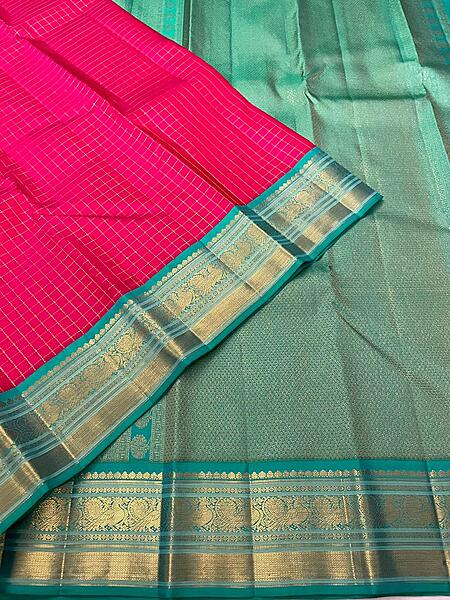 Silk Red Color in Green Golden Jari