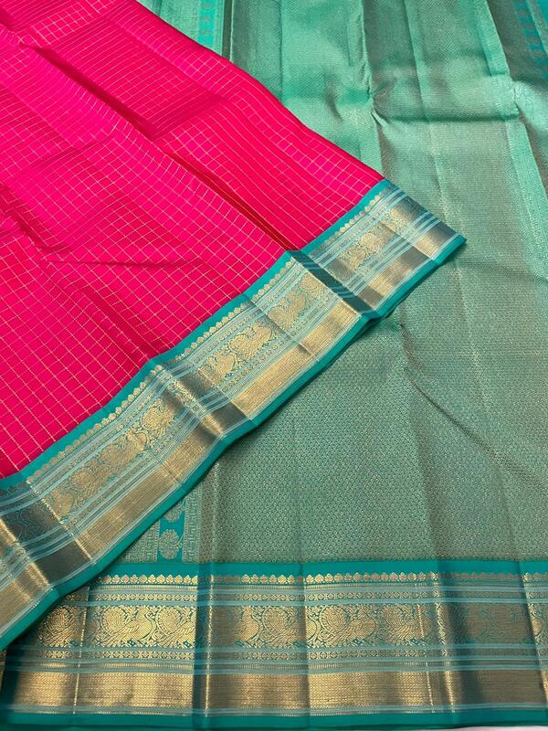 Silk Red Color in Green Golden Jari