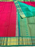 Silk Red Color in Green Golden Jari