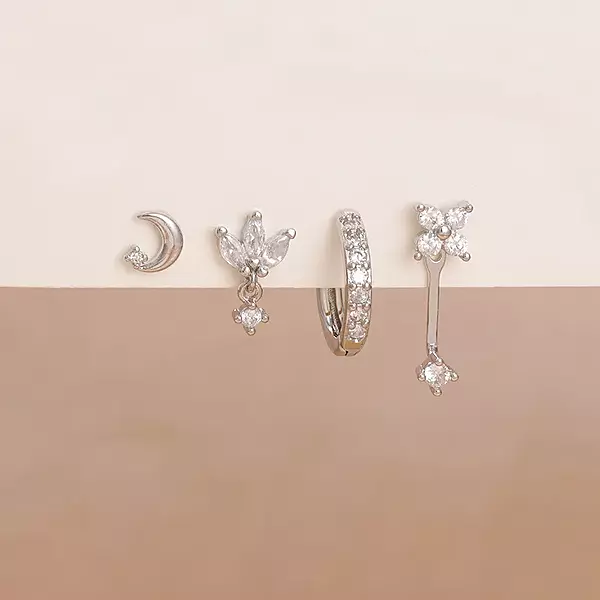 Moon & Stars Silver Piercing Set 