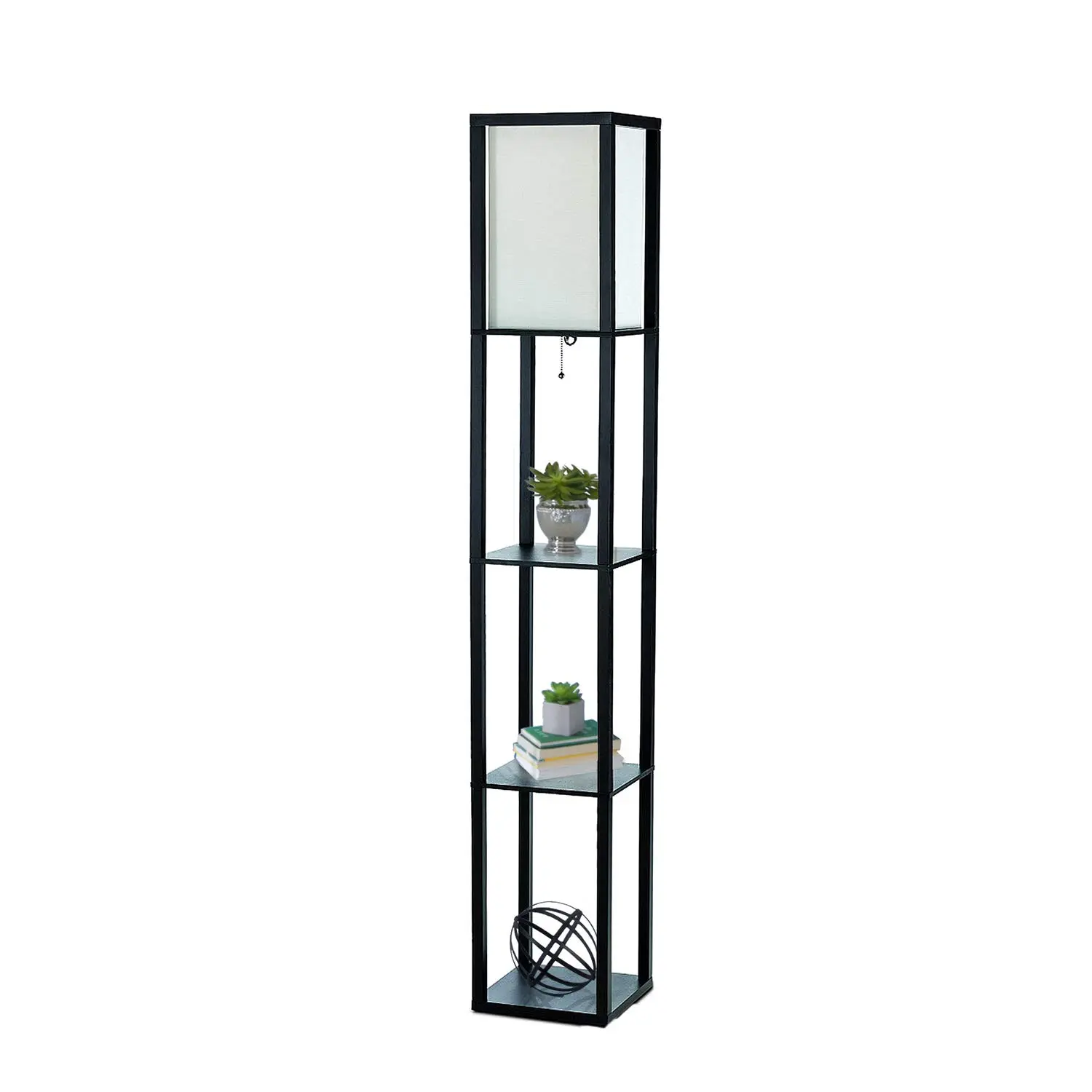 SIMPLE DESIGNS LF1014 3-Shelf Floor Lamp Linen Shade