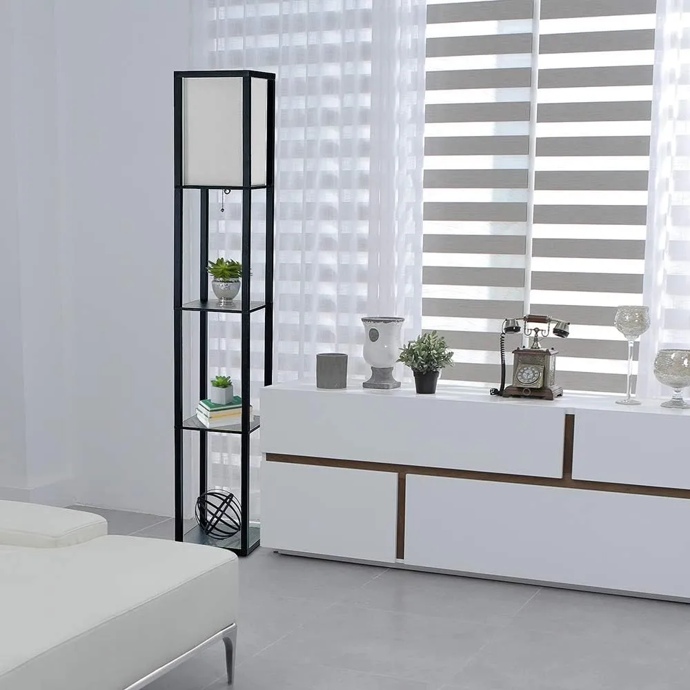 SIMPLE DESIGNS LF1014 3-Shelf Floor Lamp Linen Shade