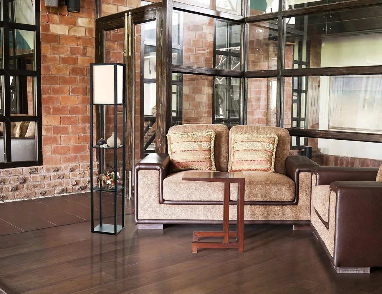 SIMPLE DESIGNS LF1014 3-Shelf Floor Lamp Linen Shade