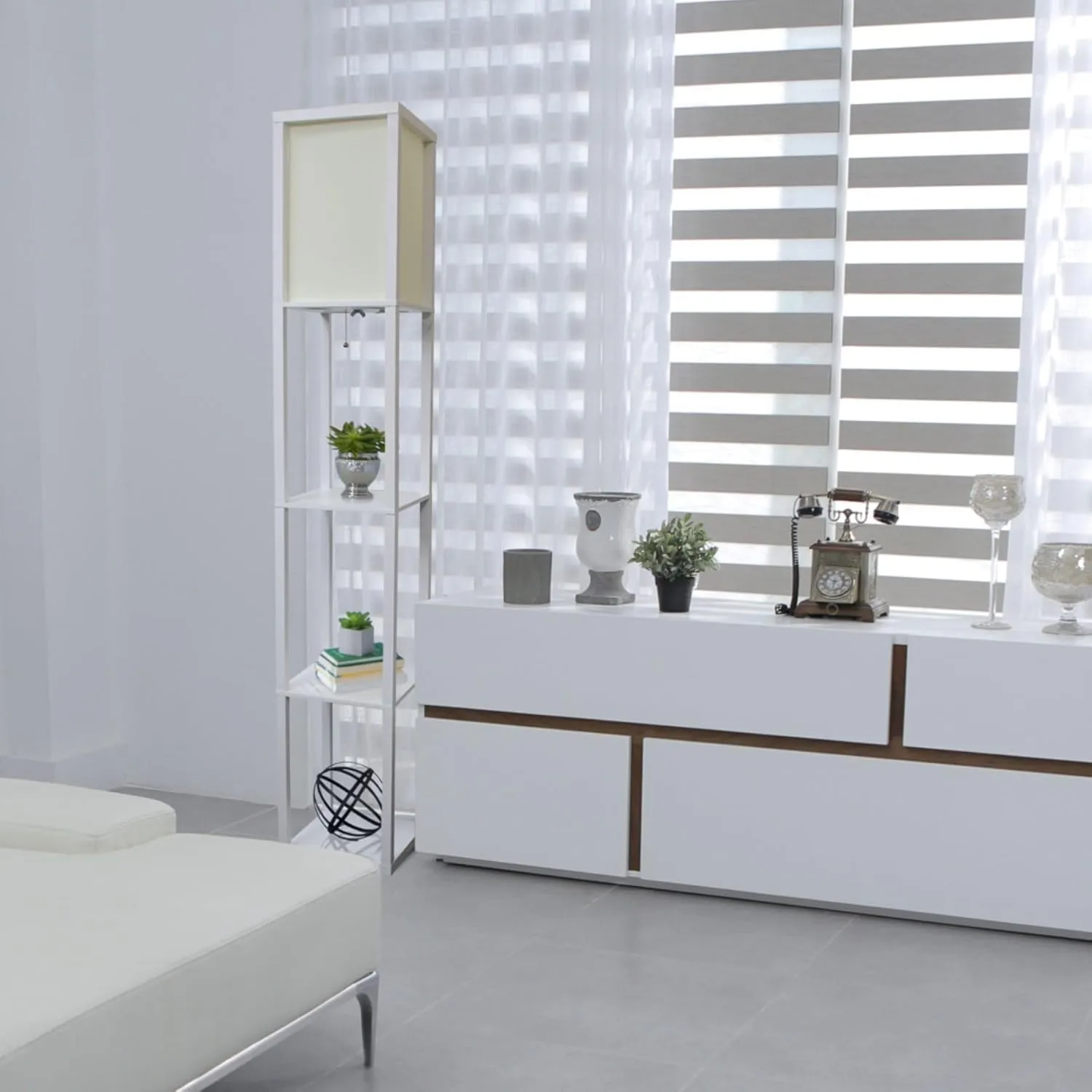 SIMPLE DESIGNS LF1014 3-Shelf Floor Lamp Linen Shade