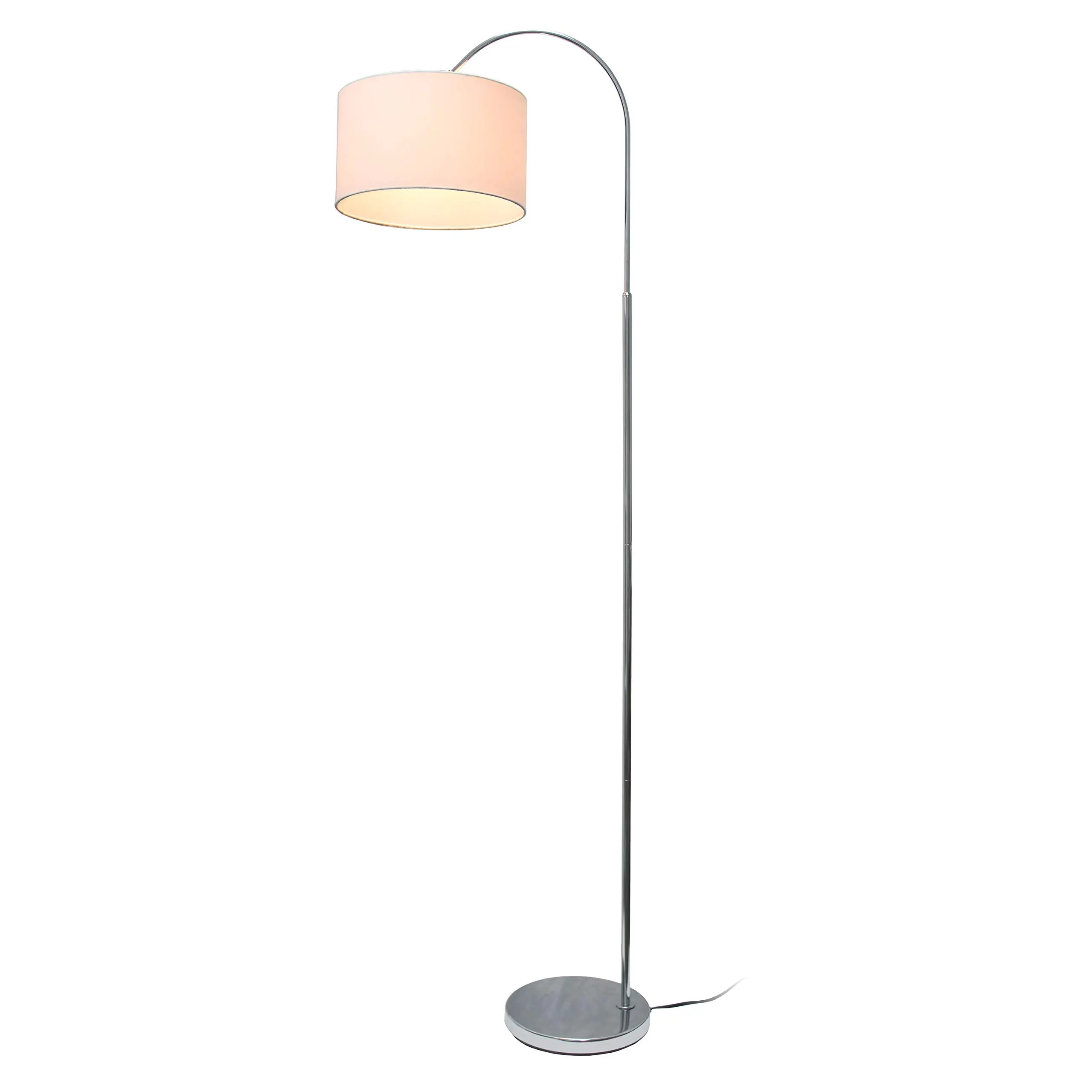 Simple Designs LF2005-WHT Arched Brushed Nickel Floor Lamp with White Fabric Shade White No Bulb