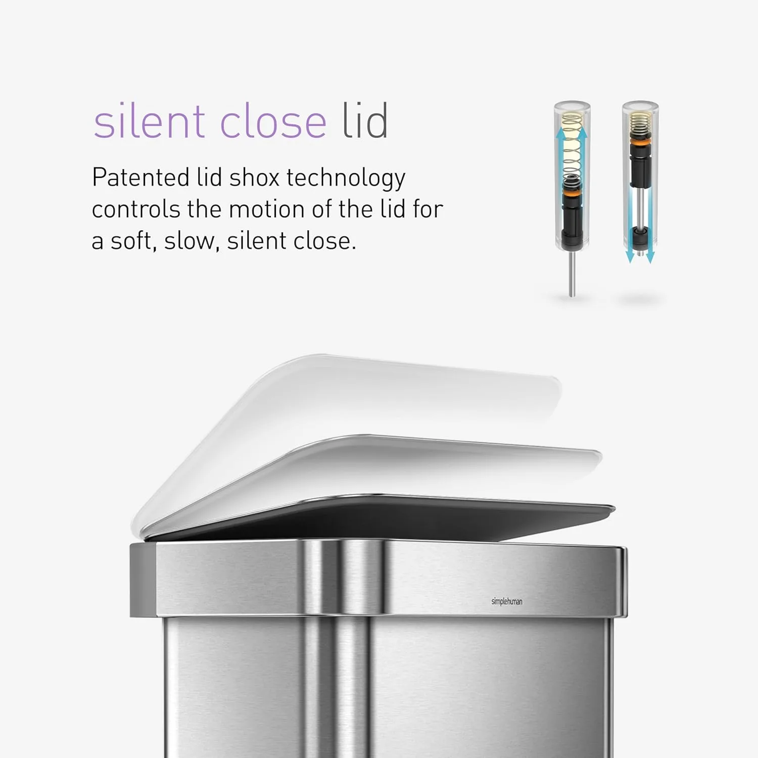 simplehuman 45 Liter / 12 Gallon Liter Rectangular Hands-Free Kitchen Step Trash Can with Soft-Close Lid