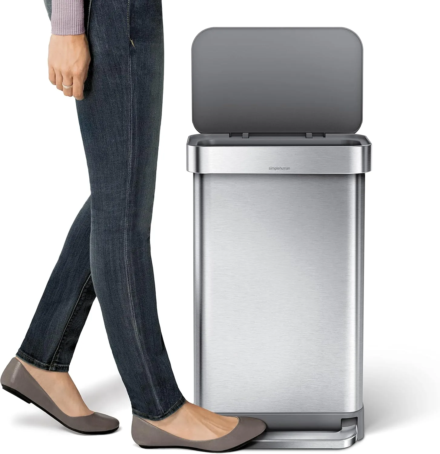 simplehuman 45 Liter / 12 Gallon Liter Rectangular Hands-Free Kitchen Step Trash Can with Soft-Close Lid