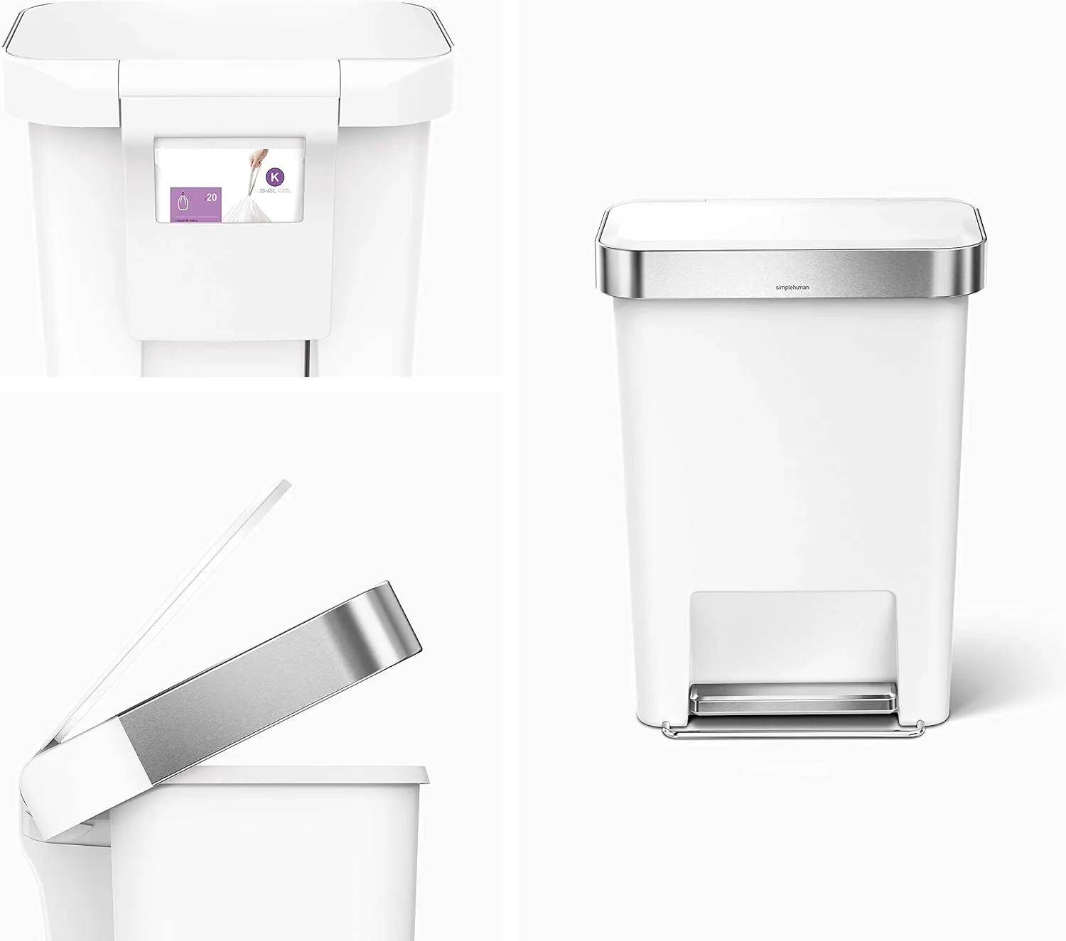 simplehuman Step Trash Can with LidShox, Steel Pedal & Liner Rim