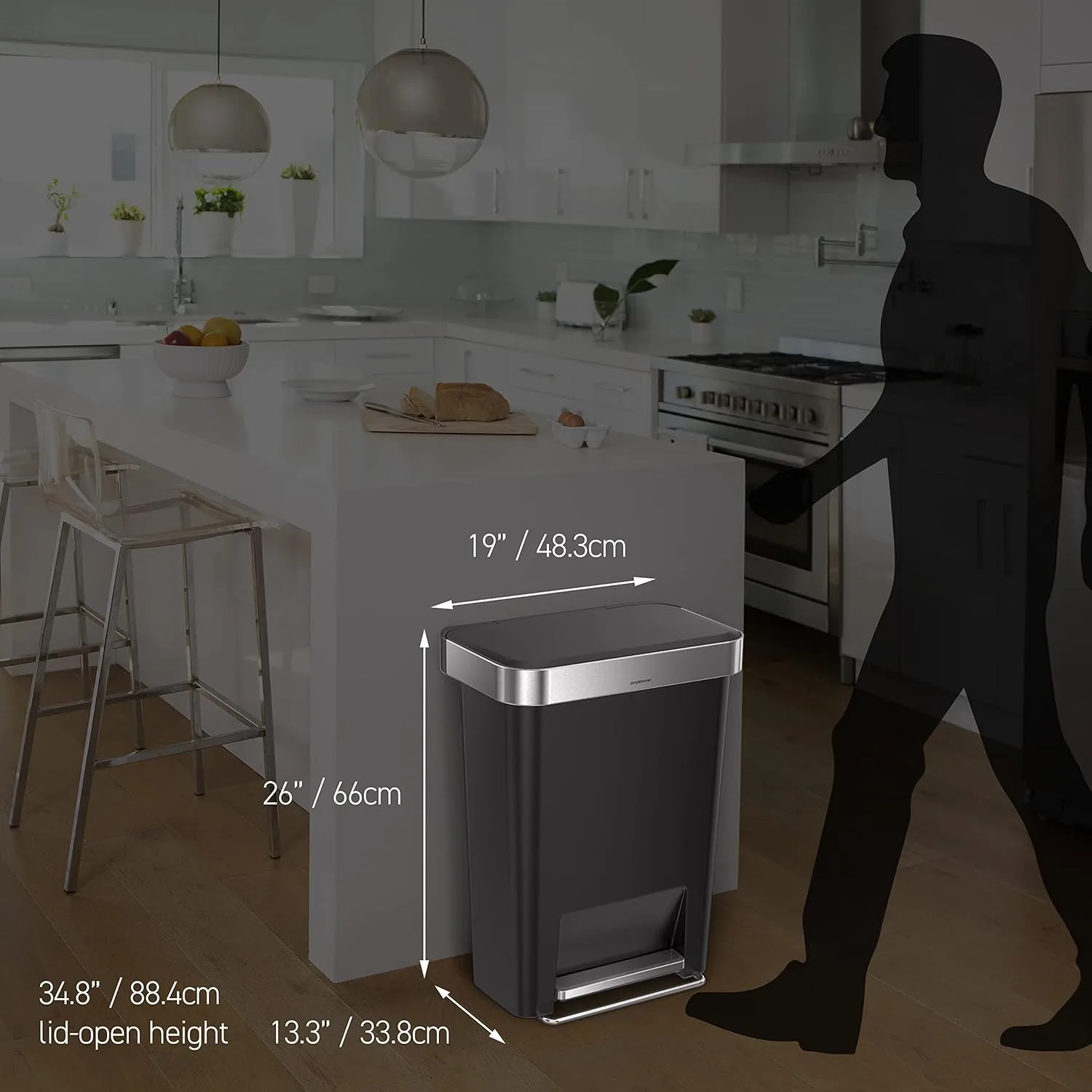 simplehuman Step Trash Can with LidShox, Steel Pedal & Liner Rim