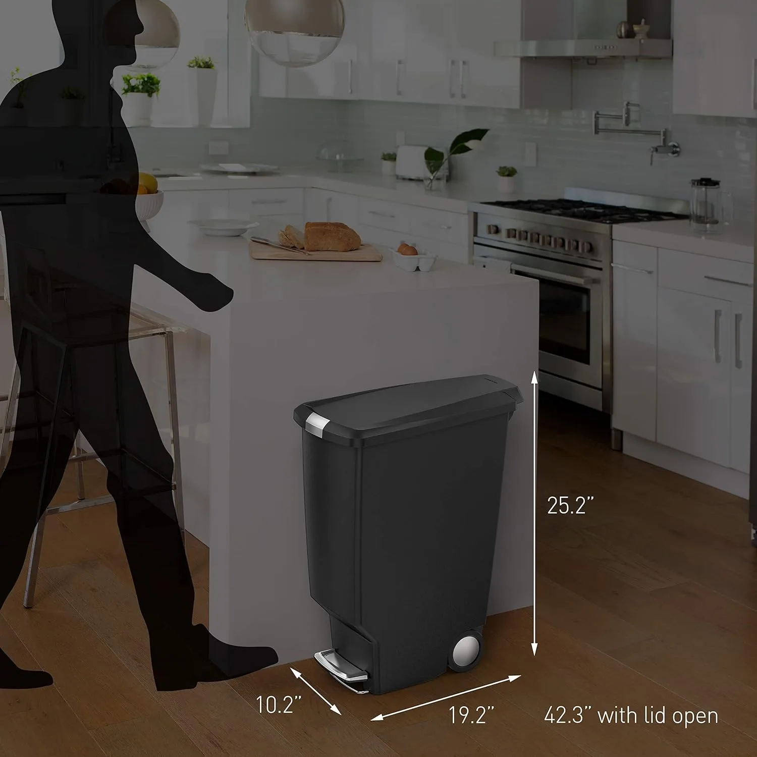 simplehuman 40 Liter / 10.6 Gallon Slim Kitchen Step Trash Can With Secure Slide Lock
