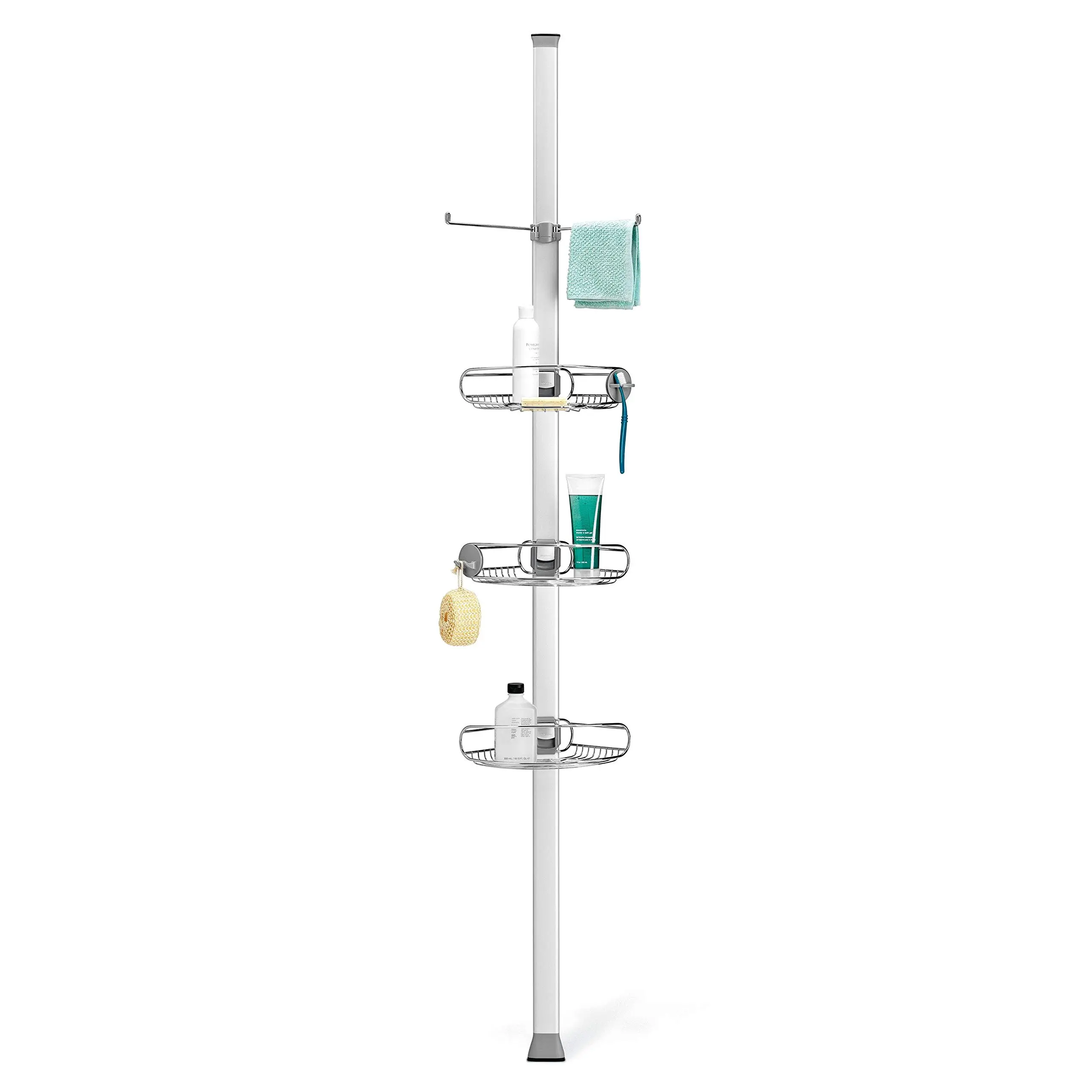 simplehuman 9' Tension Pole Shower Caddy, Stainless Steel and Anodized Aluminum 9 ft