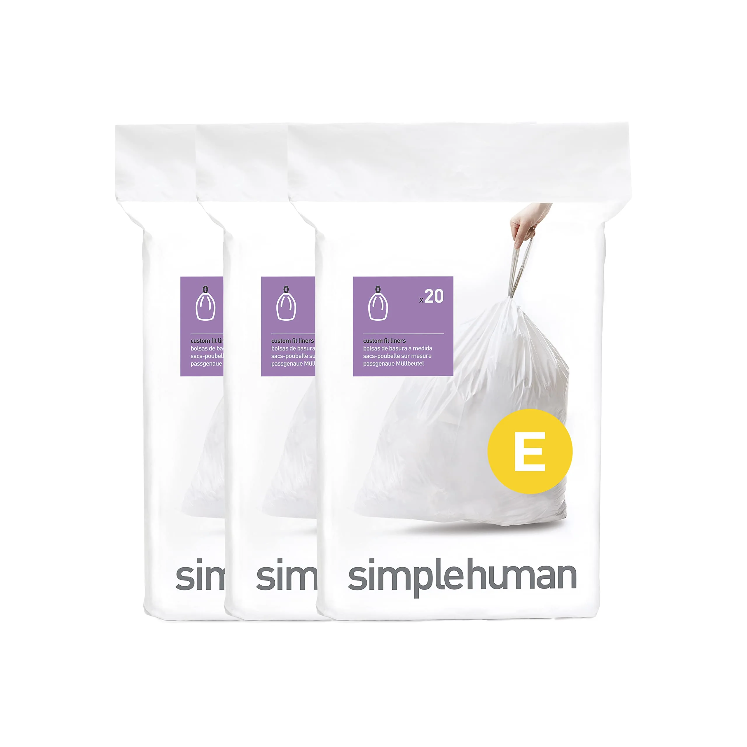 simplehuman Custom-Fit Trash Can Liners, Drawstring, White