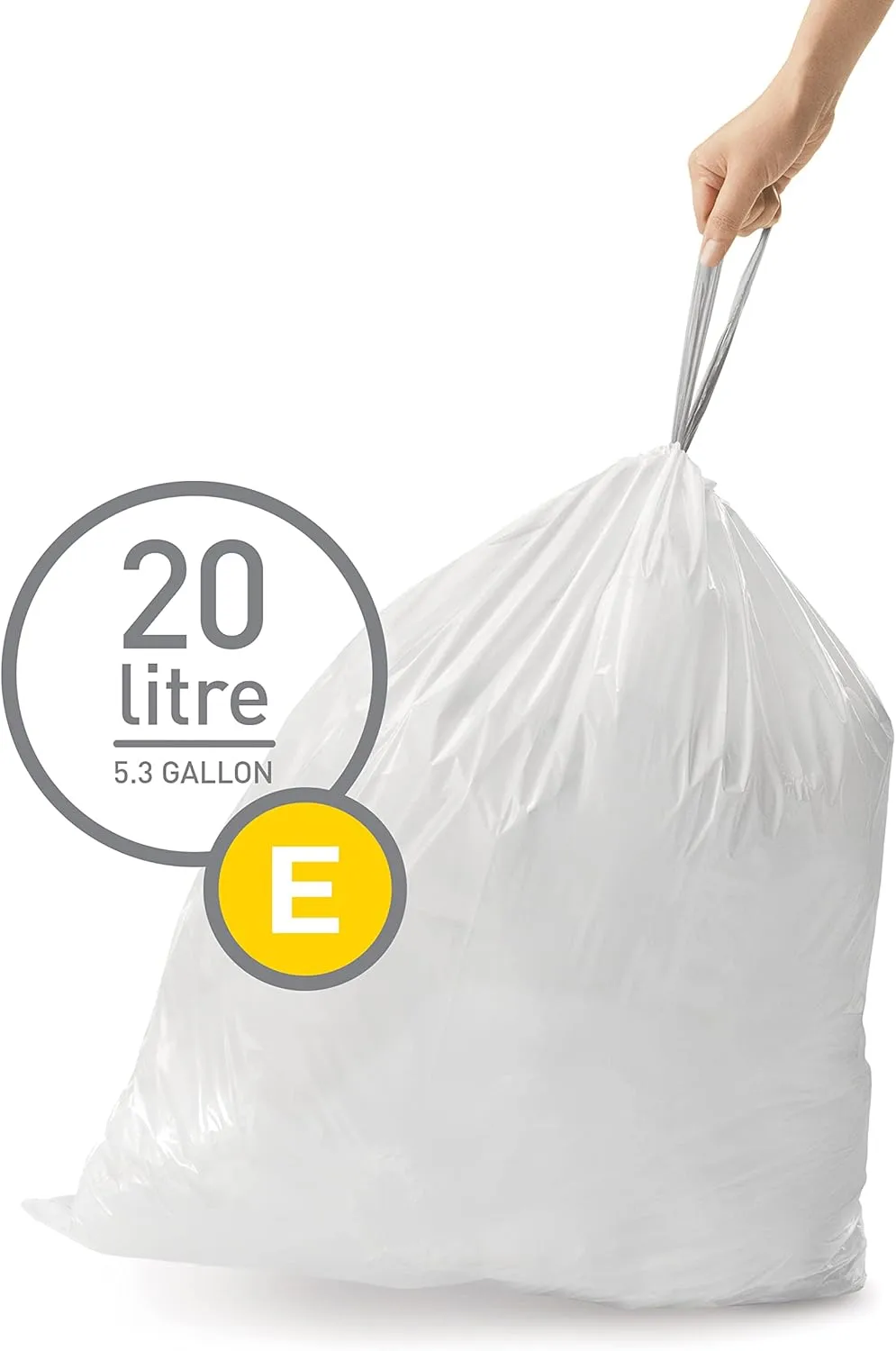 simplehuman Custom-Fit Trash Can Liners, Drawstring, White