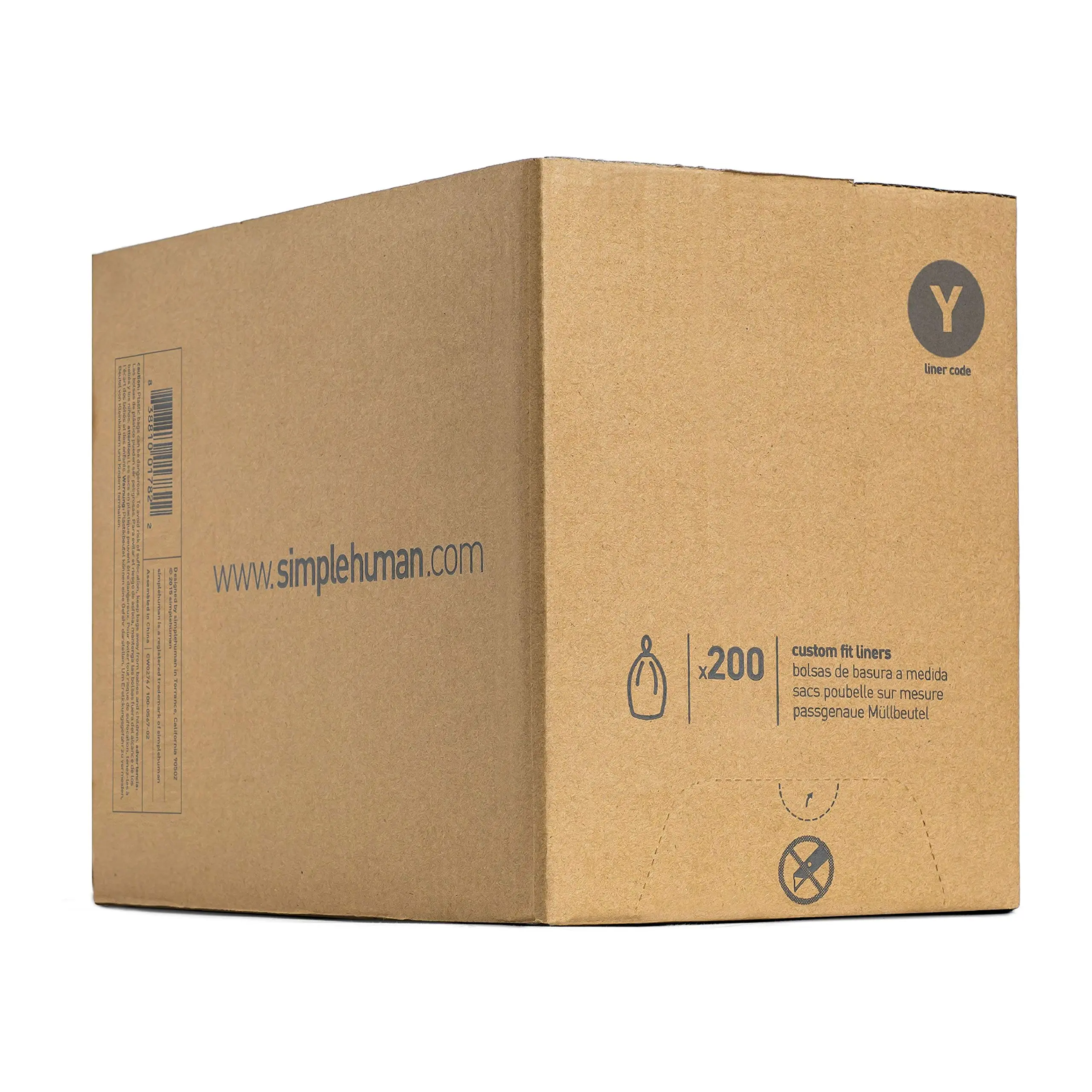simplehuman Custom-Fit Trash Can Liners, Drawstring, White