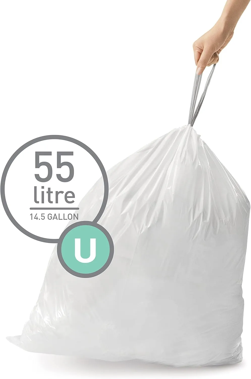 simplehuman Custom-Fit Trash Can Liners, Drawstring, White