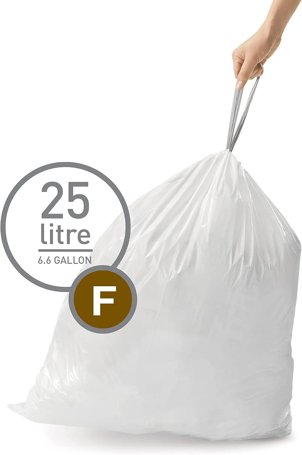 simplehuman Custom-Fit Trash Can Liners, Drawstring, White