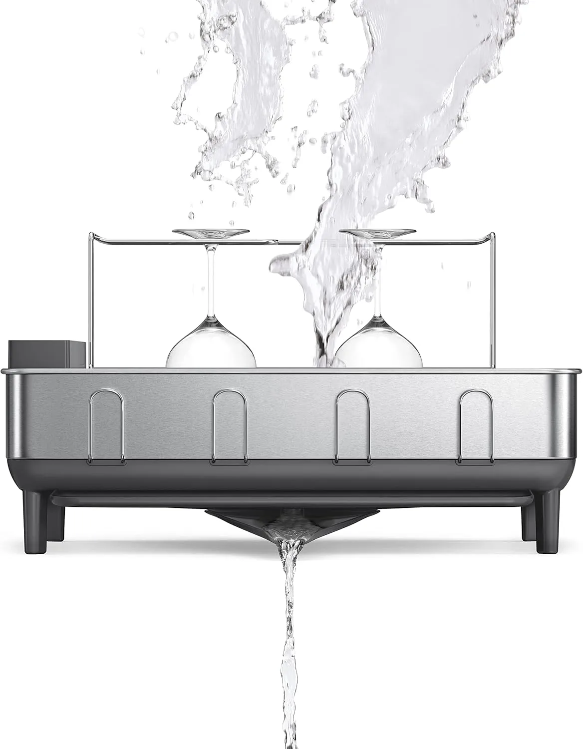 simplehuman Large Capacity Dish Drying Rack with Stainless Steel Frame, 360º Easy Drain Swivel Spout