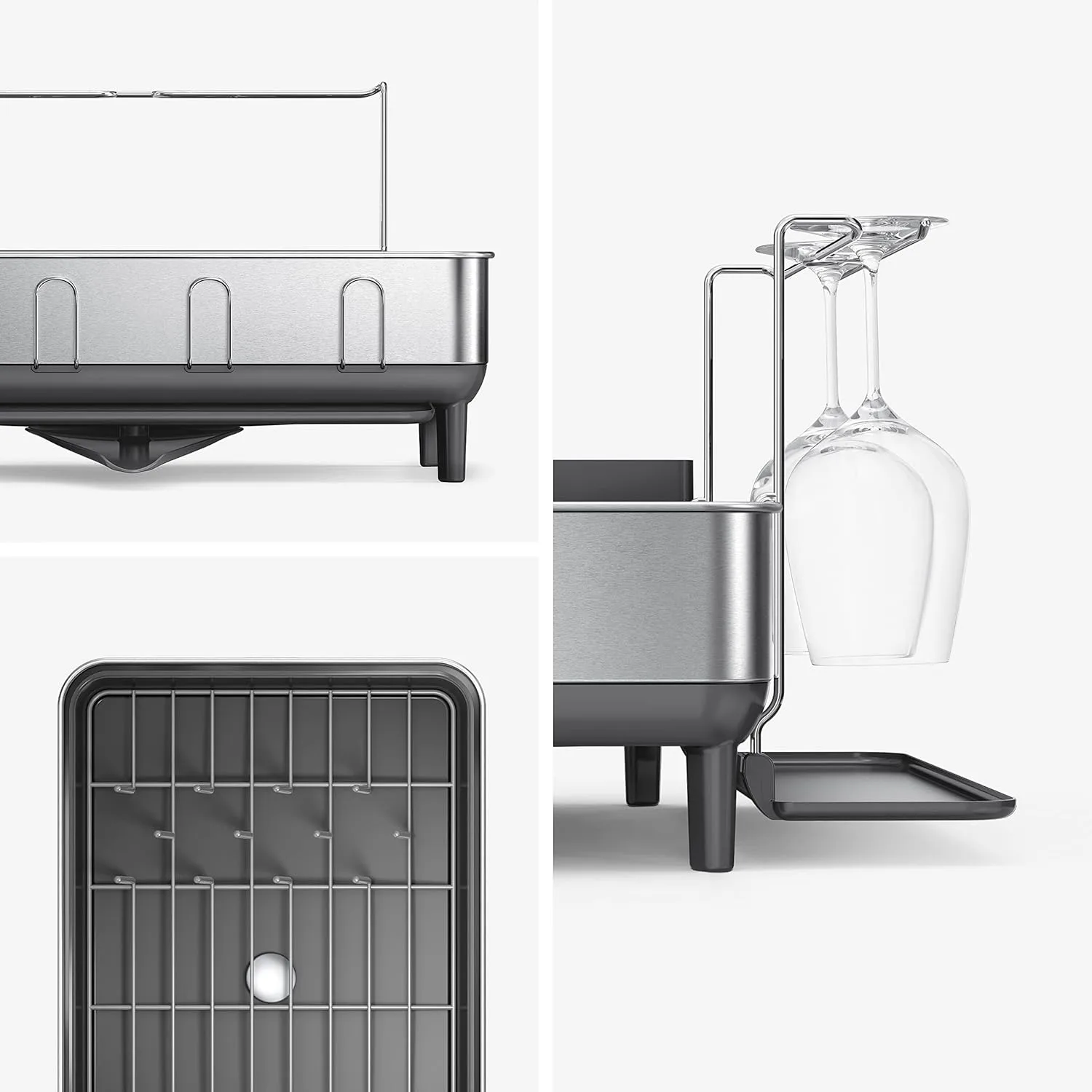 simplehuman Large Capacity Dish Drying Rack with Stainless Steel Frame, 360º Easy Drain Swivel Spout
