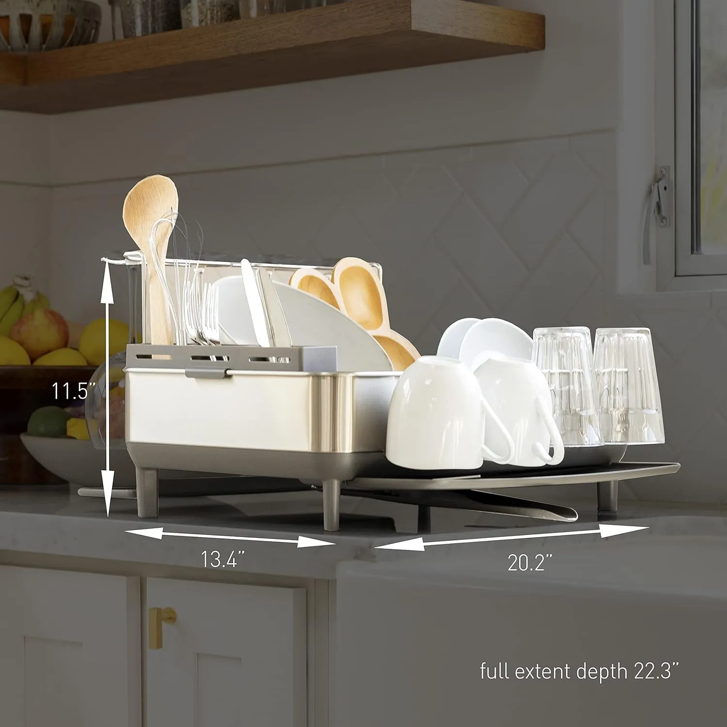 simplehuman Large Capacity Dish Drying Rack with Stainless Steel Frame, 360º Easy Drain Swivel Spout