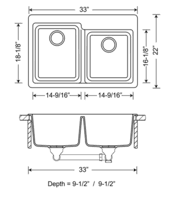 Double Offset Bowl Granite Composite - Dark Grey