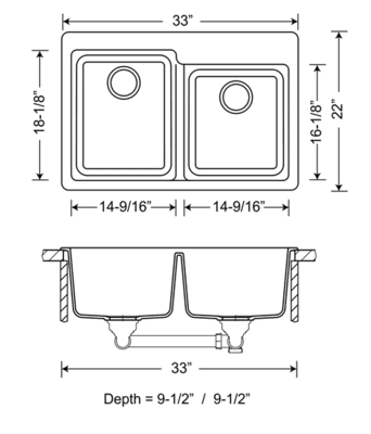 Double Offset Bowl Granite Composite - Brown