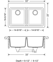 Double Equal Bowl Granite Composite - White