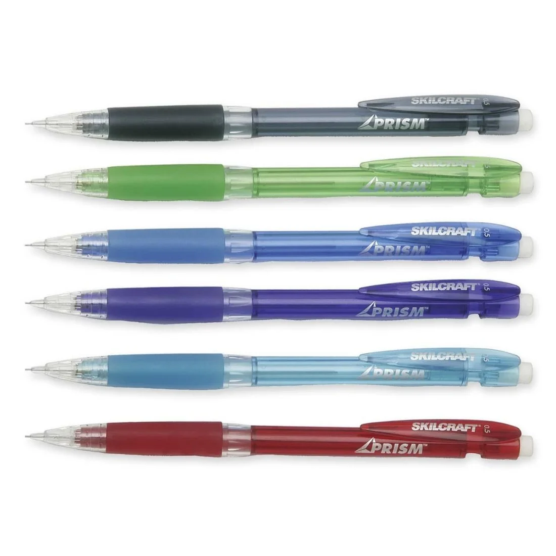 SKILCRAFT 7520-01-565-4870 Prism Fine Point Lead Mechanical Pencil, 0.5 mm Size, Assorted Translucent Barrels (Pack of 6)