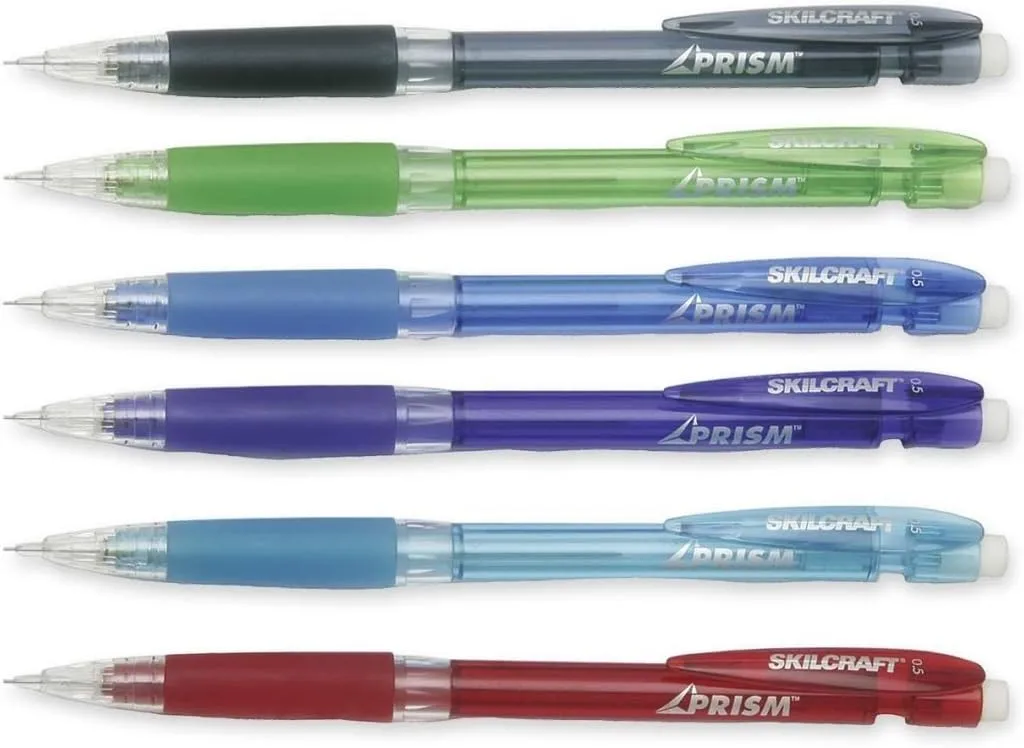 SKILCRAFT 7520-01-565-4870 Prism Fine Point Lead Mechanical Pencil, 0.5 mm Size, Assorted Translucent Barrels (Pack of 6)