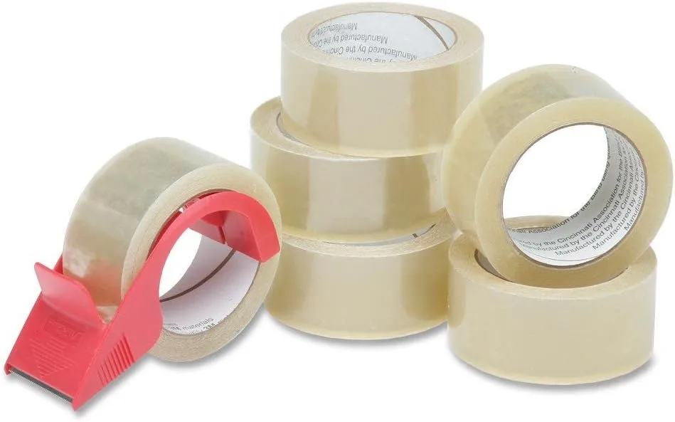 SKILCRAFT 7510-01-579-6873 Polypropylene Commercial Grade Package Sealing Tape with Handheld Tape Dispenser, 55 Yards x 2-Inch, Clear (Pack of 6)