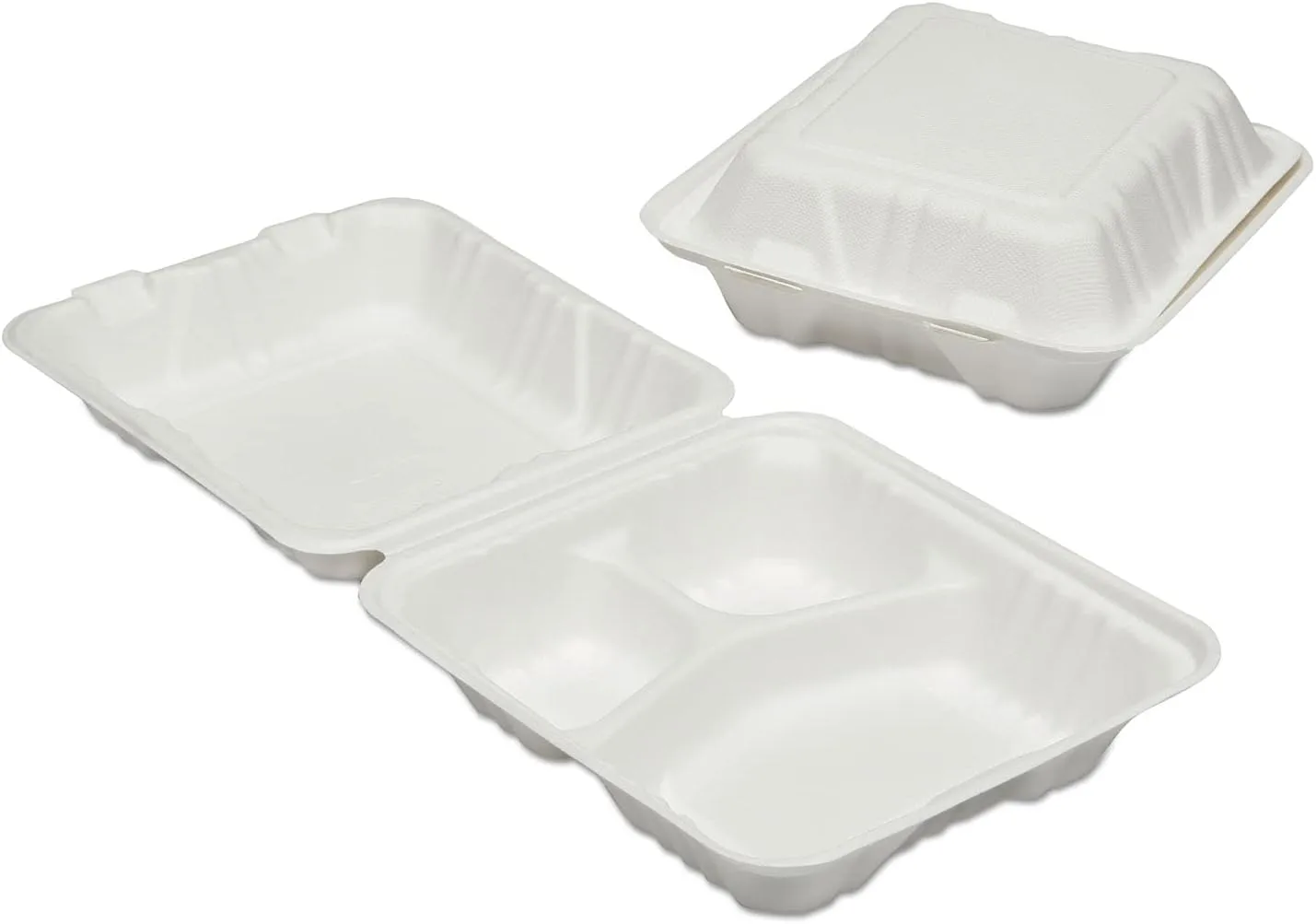SKILCRAFT 3-Compartment Hinged Lid Tray - Microwave Safe - White - Wood Pulp Body - 200 / Carton - TAA Compliant