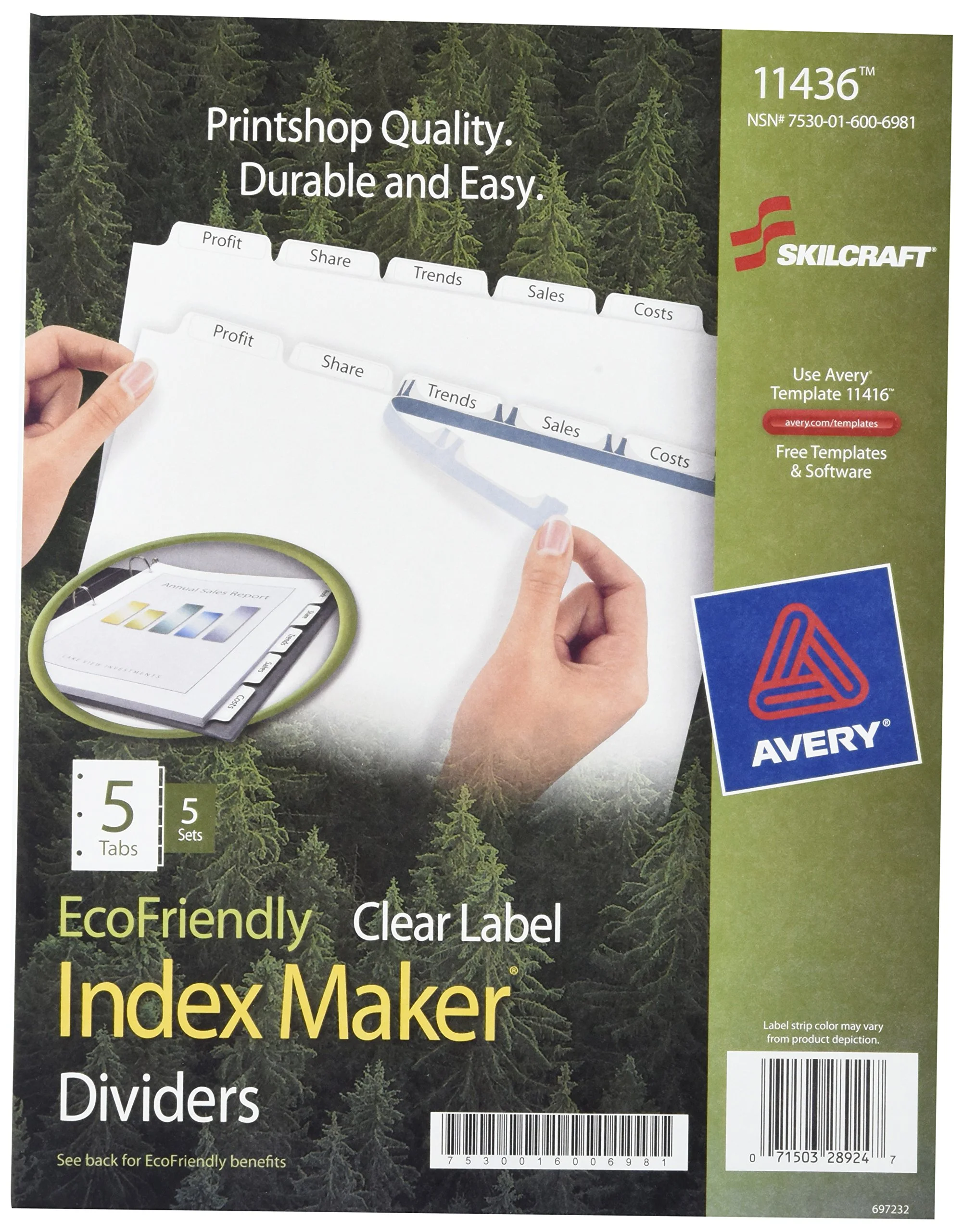 SKILCRAFT 7530-01-600-6981 5 Tab Index Divider Maker Set, White (Pack of 5)