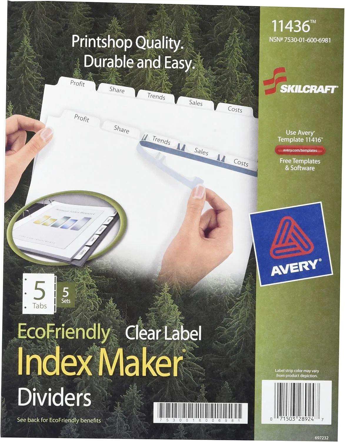SKILCRAFT 7530-01-600-6981 5 Tab Index Divider Maker Set, White (Pack of 5)